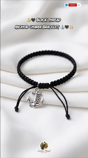 ✨🖤 Black Thread Anchor Charm Bracelet ⚓🖤✨#threadbracelet #handmadebracelet #shorts
