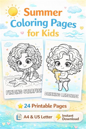 Summer Coloring Pages for Kids, Beach Vacation Coloring Book, Cute Girl Summer Activities Printable, Tropical Kids Coloring Pages PDF - Etsy