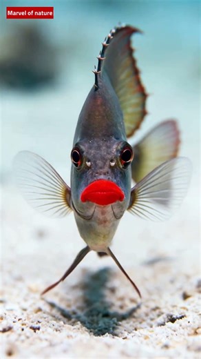 Red-Lipped Batfish: The Fish That Walks with Style 💄🐟 #naturefacts #wildlife