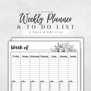 Weekly Printable Planner With to Do List - Black and White Caligraphy - Etsy