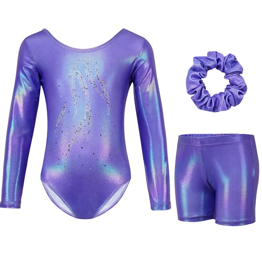 Gymnastics Leotards for Girls,Long Sleeve Rhinestone Kids Dance Unitards Biketards with Tumbling Dance Shorts