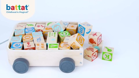 Battat – Wooden ABC Block Wagon – 26 Upper & Lower Case Alphabet & 4 Numbers Blocks (30 Pieces, 1-Inch+) – Stacking & Educational Toy for Toddlers 10+ Months