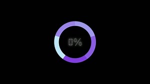 Loading circle animation . process loading bar, gradient color rotating ring spinning with 0 to 100 load on a black background