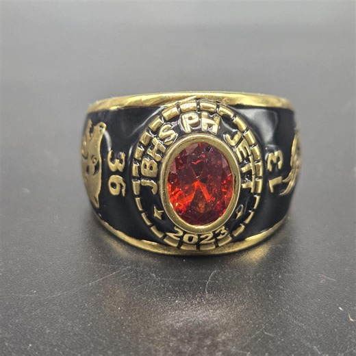 Custom Class Ring 2023, Personalized High School Graduation Ring With Red Oval Stone, Gold Tone Black Enamel School Jewelry, Signet Ring - Etsy