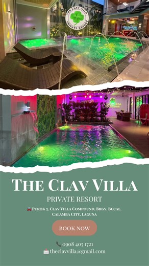Our private resort is your go-to destination for every occasion—whether it’s a fun-filled team building, a relaxing family outing, or a special celebration with your loved ones. 🏖️💙 ▫️Book your private escape today—because every occasion deserves a perfect place. 📍 The Clav Villa 🚘 Purok 5, Clav Villa Compound, Brgy. Bucal, Calamba City, Laguna 📞 0908 405 1721 📩 theclavvilla@gmail.com