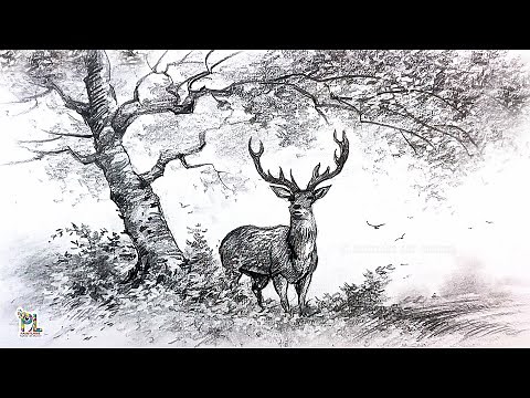 How to draw Deer Antler in Forest Scenery Art by Pencil