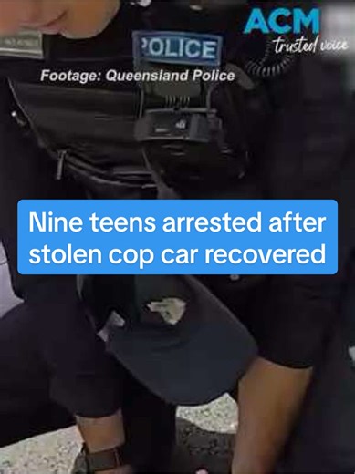 Nine teens charged after stolen cop car found. On April 6, 2026, the alleged offenders, aged between 14 and 18 were issued a range of charges, including unlawful use of a motor vehicle, assault occasioning bodily harm, serious assault of a police officer, and theft. This video includes ACM-produced voiceover powered by AI. #teencrime #crimetok #crime #arrest #bodycam