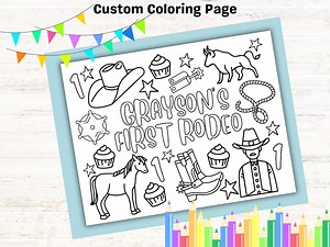 Custom My First Rodeo Coloring Pages for Kids Birthday Party, Personalized Cowboy Birthday Party Favor, Kids Party Printable 1 Year Old - Etsy