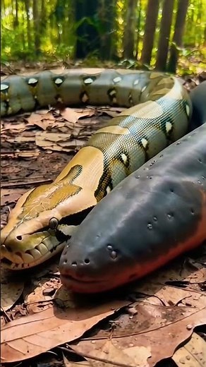 Python vs electric eel 😦🐍 #wildlife #animals