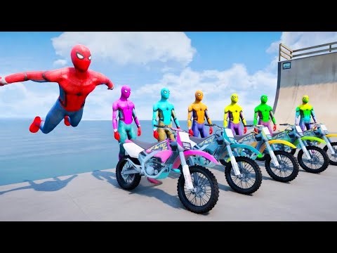 GTA V: SPIDERMAN STUNT RAMP MOTORCYCLE CHALLENGE - FLYING IN THE CANYON