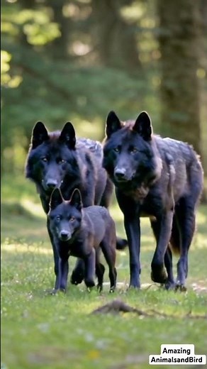 Adorable Florida Black Wolves: Parents and Baby Wolves Strolling Through the Forest