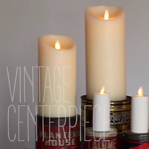 Going flea market shopping or hitting the garage sales this weekend? Look for some vintage packaging to create a unique centerpiece featuring your Luminara real flame-effect candles. Our simple #DIYFRIDAY video will show you how we put ours together in a snap. | Luminara
