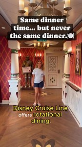 One of the most-loved features on Disney Cruise Line is Rotational Dining 🍽️✨ Here’s how it works: You rotate through three themed restaurants during your cruise — and even when you return to the same restaurant, the menu is completely different, so dinner never gets boring. 💙 Your serving team stays with you the entire cruise 💙 They learn your preferences, food allergies, and dietary needs 💙 They know your kids (and your favorite drink 😉) 💙 No reservations. No waiting in line. You just sh