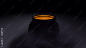 Cauldron of Witch with yellow light and copy space in Smoky dark Full HD footage for Halloween or event with Magic. 3D animation with lighting Pot and smoke. Dissolve transition in the end. Stock Video