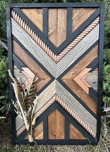 Geometric Wood Wall Art | Rustic Modern Mosaic | Handcrafted With Reclaimed Wood & Copper Accents - Etsy