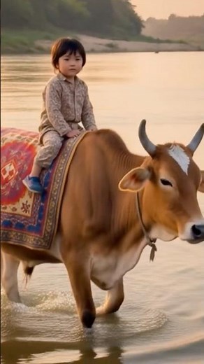 cow made the child cross the river #aiboy #effect #cow #baby #particleillusion #moveobjects #effects