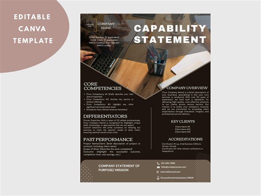 Editable Capability Statement Template: Government Contracting (canva, 8.5x11) (digital Download) - Etsy