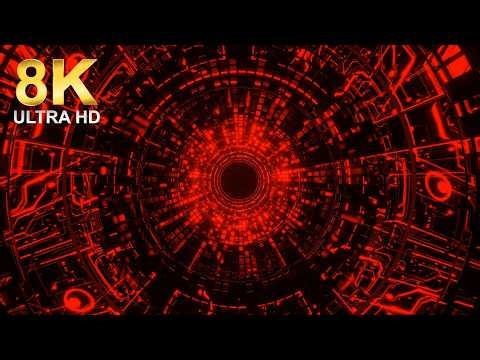 8K Futuristic Red Digital Tunnel with Glowing Circuitry and Cyberpunk Tech Interface (1 hour)