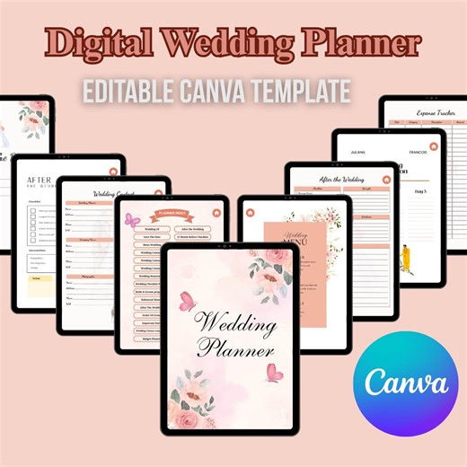 Digital Wedding Planner, 32 Pages, Printable Binder, Canva Editable Organizer - Etsy