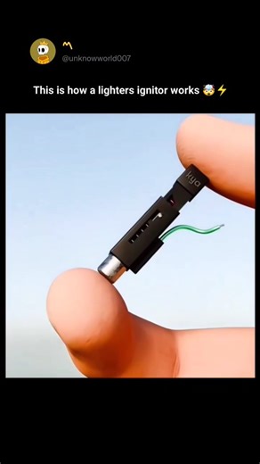 〽️ on Instagram: "A tiny spark from your thumb hides a clever chain of physics and engineering 🤯 When you flick a lighter, it feels instant, but several precise actions unfold in milliseconds. Your thumb spins a serrated steel wheel against a small rod called flint, shaving off microscopic metal particles. These particles ignite immediately when exposed to air, producing a shower of sparks hot enough to light fuel vapor. It’s a compact system designed to work reliably with minimal force, repeat
