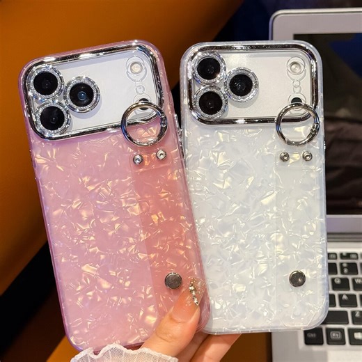 Holographic Shell Phone Case With Ring Holder, Electroplated Protective Cover - Etsy