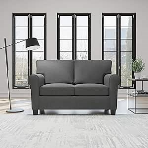 Edenbrook Willow Upholstered Loveseat with Rolled Arms – Living Room Furniture – Charcoal Small Loveseat - Seats Two – Loveseat for Small Spaces
