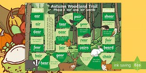 Phase 3 'ear' and 'air' Words Autumn Woodland Trail Board Game
