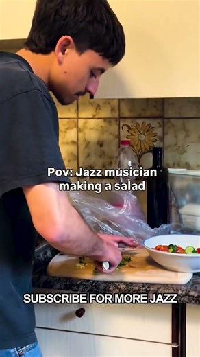 POV Jazz musician making a salad viral video