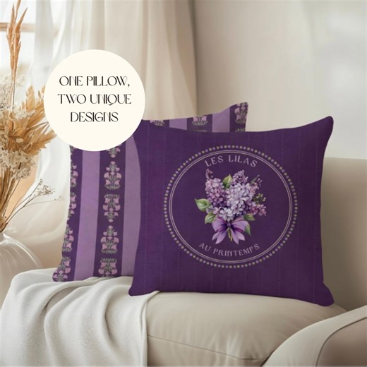 French Lilac Pillow Velvet Cushion Bedroom Accent Spring Decoration Floral Design Art Nouveau Vintage Inspired Elegant Textile Sofa - Etsy