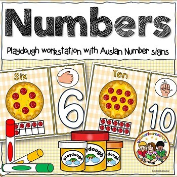 Playdough Math Center -Number sense mats with Auslan signs