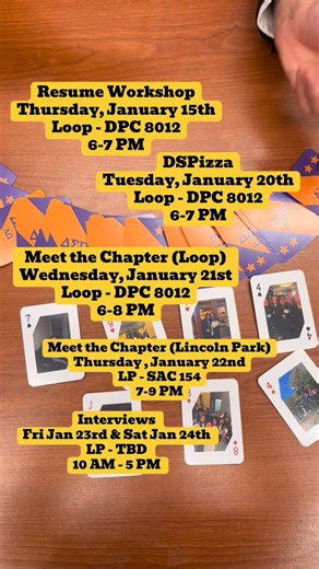 Delta Sigma Pi • Alpha Omega on Instagram: "SCHEDULE UPDATE: All Loop recruitment events + today’s resume workshop will be moved to DPC 8012‼️ #deltasigmapi #depaulbiz #dsphigherstandard #dspdepaul"