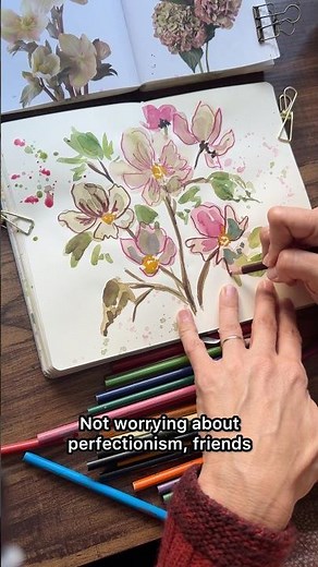 Painting mixed media watercolor flowers for joy