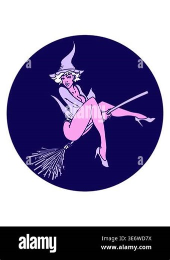 neon light effect animation of tattoo in traditional style of a pinup witch Stock Video Footage - Alamy