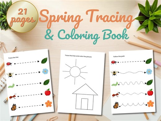 Spring Tracing & Coloring Book for Children | Printable PDF | Fine Motor Skills | Workbook | Preschool Activity | Ages 3-5 - Etsy