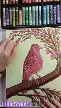 Beautiful red bird in spring! My oil pastel painting! Part 2! #art #painting