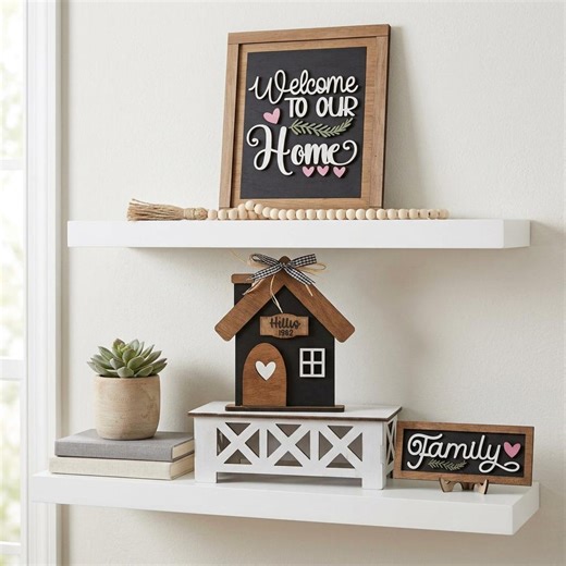 Rustic Farmhouse Family Sign Set, Layered Wood Home Decor, Welcome to Our Home, Shelf Sitter, Custom Last Name Sign - Etsy