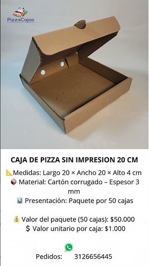 Caja de Pizza 20x20x4cm sin impresion