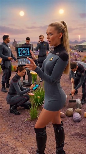 Cmdr Alexis Sterling in Grey Minidress: Alien Planet Exploration