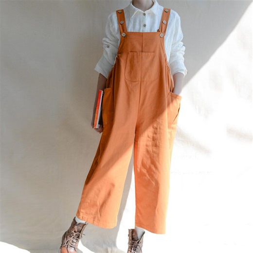 Women Comfy Cotton Overalls, Loose Fit Jumpsuit With Pocket, Casual Wide Leg Bib Pants, Handmade Overalls - Etsy
