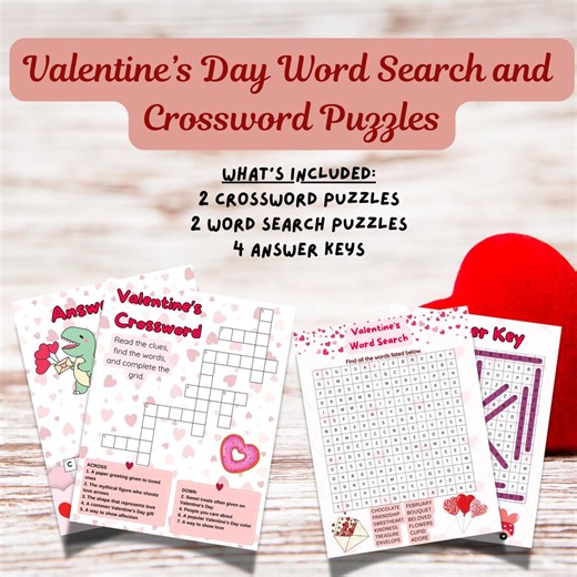 Valentine's Day Puzzle Pack | Kids Crossword & Word Search (digital Download) - Etsy