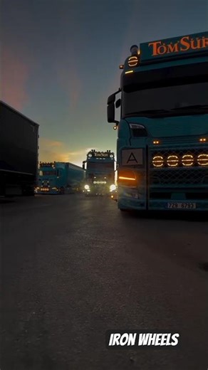 Convoy mode ON. Power, lights, and pure trucking vibes. 🌅🚛”
