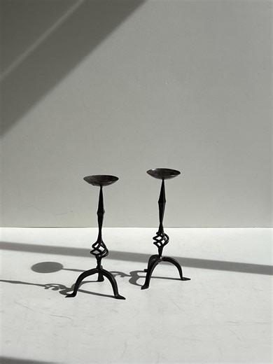 Vintage Hand Forged Iron Candlesticks, Primitive Sculptural Wrought Iron, Set of Two, 1970s Blacksmith Style - Etsy