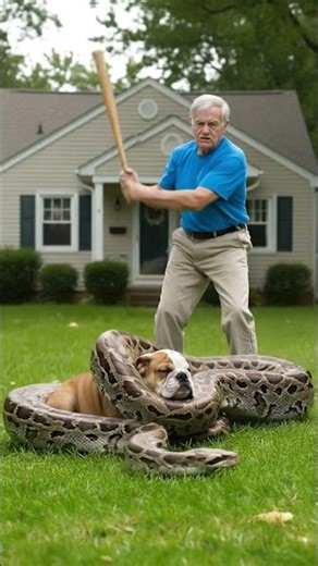 😱 Fearless grandpa uses a baseball bat to save his dog 👴💥 #GrandpaHero #DogLover
