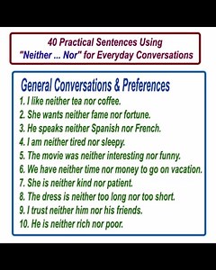 5.1K views · 86 reactions | Learn English sentences tutorial-17Mar2025-3 These "Neither ... Nor" sentences will help you express negative choices and exclusions naturally in English! #englishvocabularyonline #englishvocabulary #learnenglish #neithernor #learnenglishonline #learnenglish #English #learnspokenenglish #englishteacher #englishtips | English Learning | Facebook