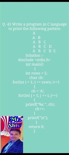 Write a program in C language to print the following pattern