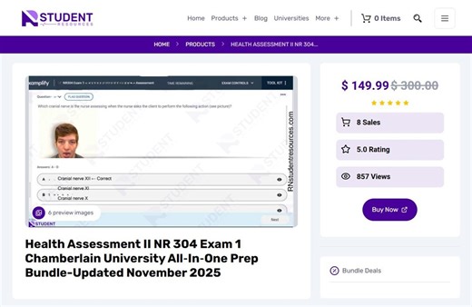 Health Assessment II NR 304 Exam 1 Chamberlain University All‑in‑one Prep Bundle - Etsy