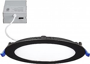 Maxxima 6 in. Ultra-Thin Recessed LED Downlight with Junction Box, Black Trim, 5 CCT Color Selectable (2700K/3000K/3500K/4000K/5000K), Dimmable, 1000 Lumens