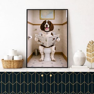 Funny English Springer Spaniel Bathroom Wall Art Dog Reading Newspaper on Toilet Poster - Etsy Australia