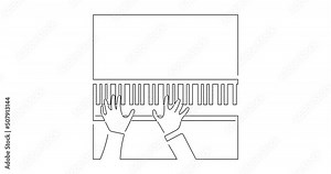 Piano player in line art animation. Video footage of musician playing music. Black linear video on white background. Animated gif illustration design.