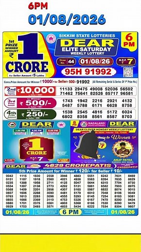 6PM RESULT TODAY 🟡 LOTTERY SAMBAD TODAY | Dear Lottery #SikkimLottery #6PMResult